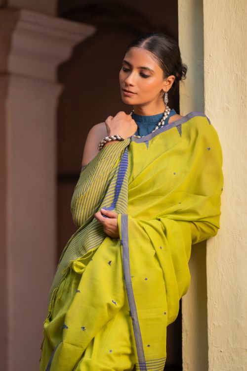 TICH Soft & Light. Handwoven Bengal Cotton Saree - Citrine Haze