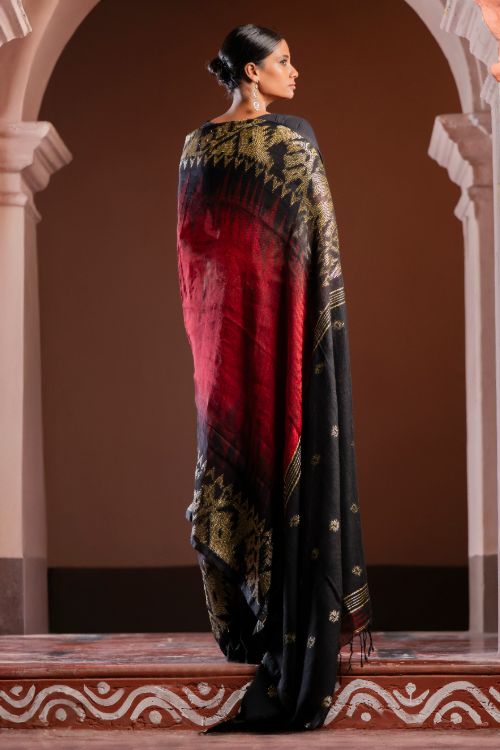 TICH Exclusive Handwoven Bengal Linen Jamdani Saree - Aarunya Raga
