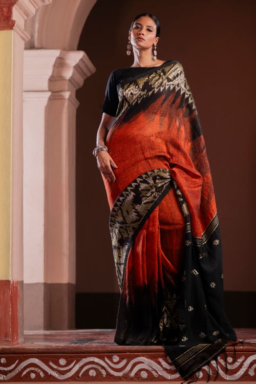 TICH Exclusive Handwoven Bengal Linen Jamdani Saree - Gulab Veena