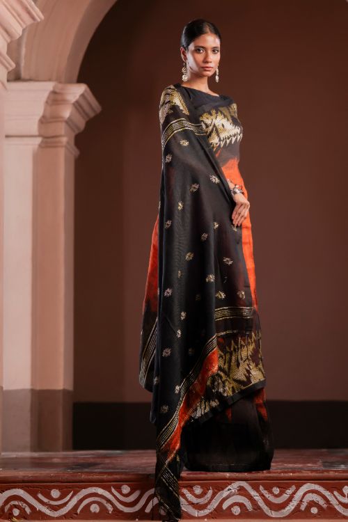 TICH Exclusive Handwoven Bengal Linen Jamdani Saree - Gulab Veena