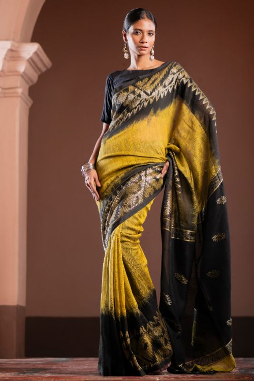 TICH Exclusive Handwoven Bengal Linen Jamdani Saree - Kanaka Dhara