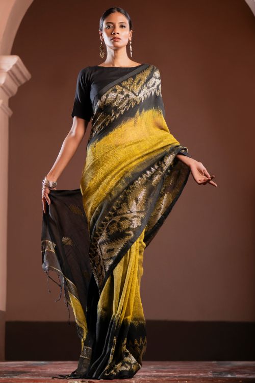 TICH Exclusive Handwoven Bengal Linen Jamdani Saree - Kanaka Dhara