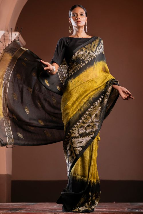 TICH Exclusive Handwoven Bengal Linen Jamdani Saree - Kanaka Dhara