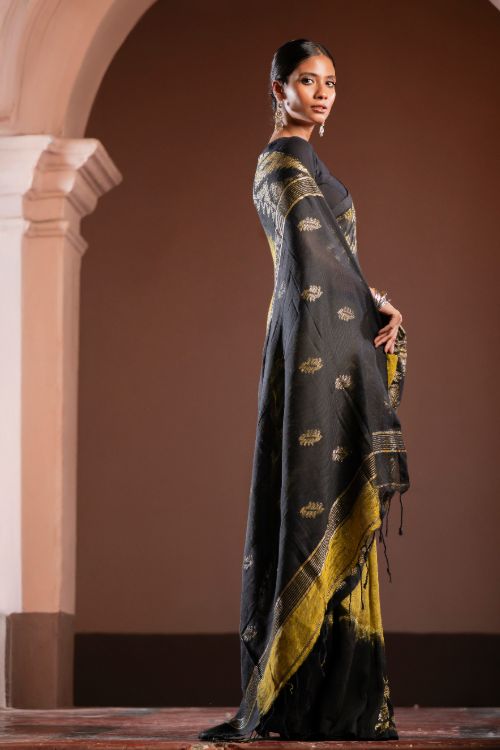 TICH Exclusive Handwoven Bengal Linen Jamdani Saree - Kanaka Dhara
