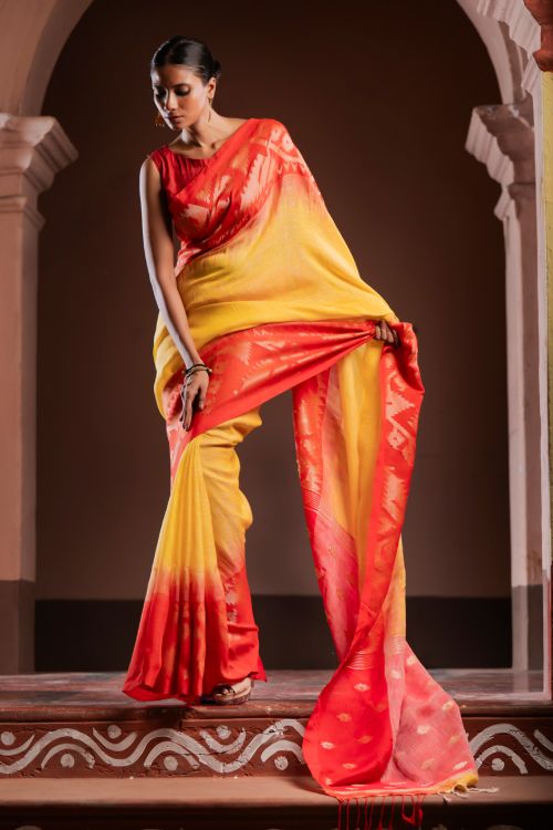 TICH Exclusive Handwoven Bengal Linen Jamdani Saree - Sondhya Tara