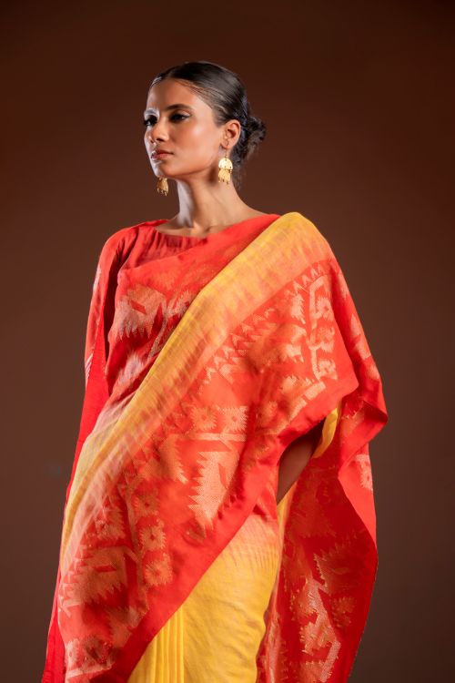 TICH Exclusive Handwoven Bengal Linen Jamdani Saree - Sondhya Tara