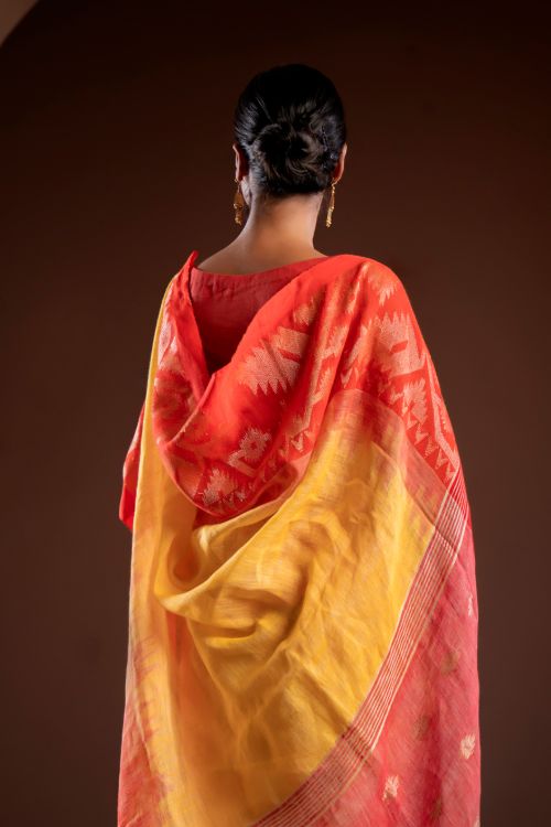 TICH Exclusive Handwoven Bengal Linen Jamdani Saree - Sondhya Tara