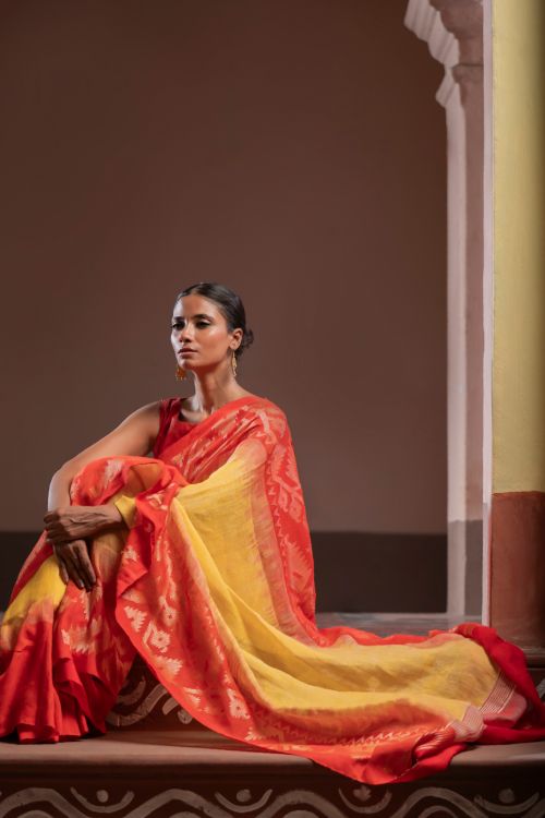 TICH Exclusive Handwoven Bengal Linen Jamdani Saree - Sondhya Tara