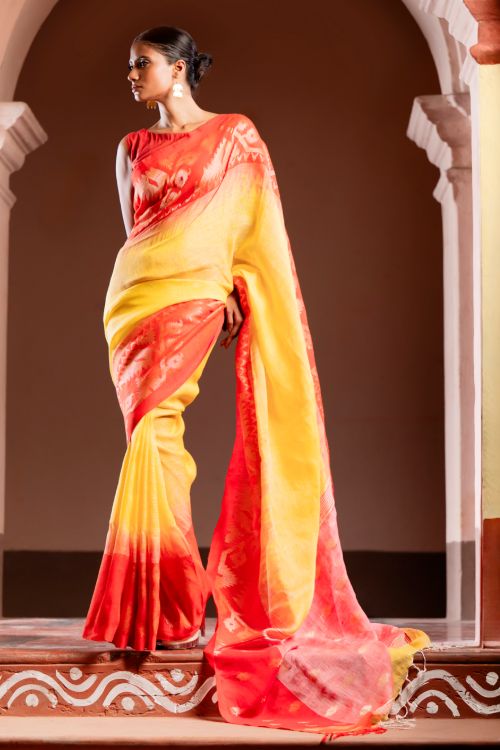 TICH Exclusive Handwoven Bengal Linen Jamdani Saree - Sondhya Tara