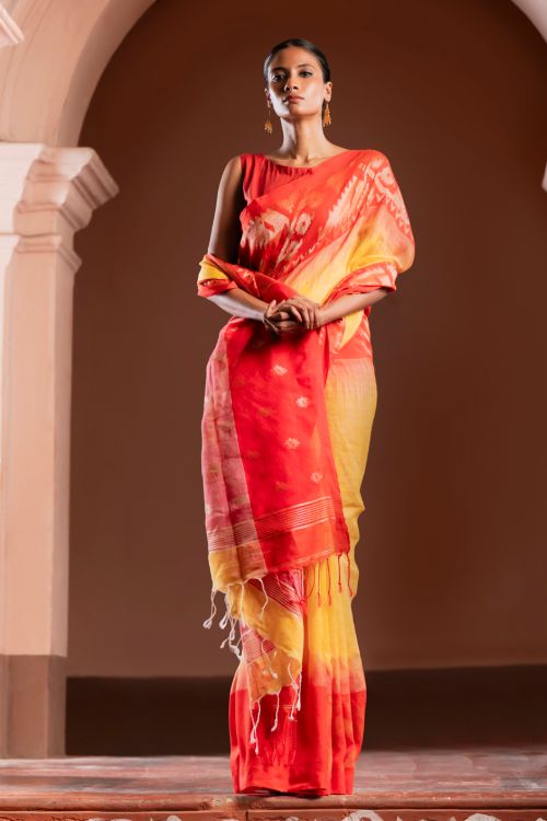 TICH Exclusive Handwoven Bengal Linen Jamdani Saree - Sondhya Tara