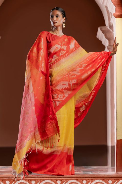 TICH Exclusive Handwoven Bengal Linen Jamdani Saree - Sondhya Tara
