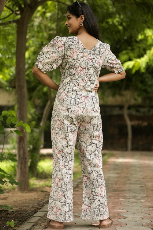 Sooti Syahi Red Black Poppy Hand Block Printed Jumpsuit
