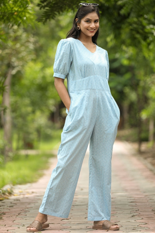 Sooti Syahi Blue Bee Hive Hand Block Printed  Jumpsuit