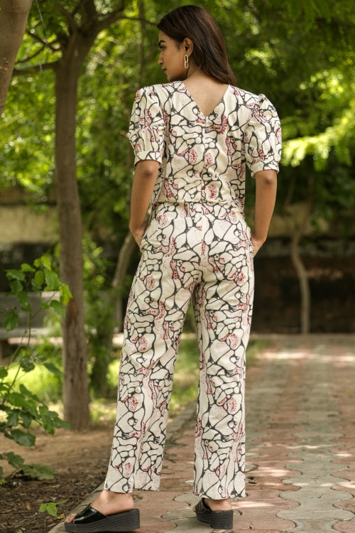 Sooti Syahi Red Housefly Hand Block Printed Jumpsuit