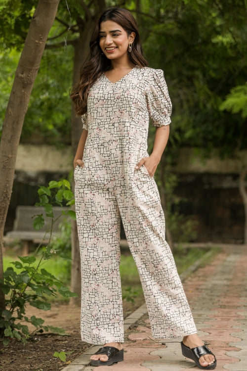 Sooti Syahi Red Flies Hand Block Printed  Jumpsuit