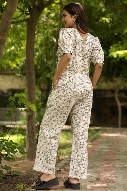Sooti Syahi Red Flies Hand Block Printed  Jumpsuit