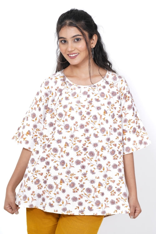 Sooti Syahi Aurora Flora Hand Block Printed Top