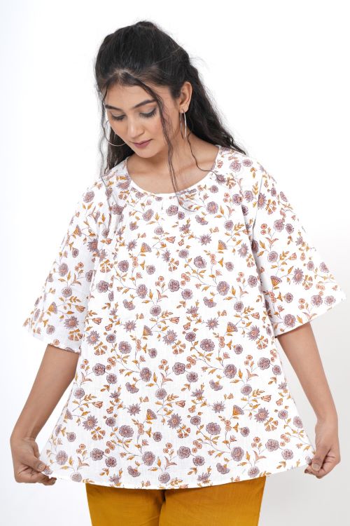 Sooti Syahi Aurora Flora Hand Block Printed Top