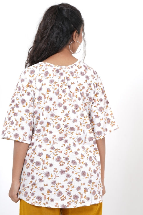 Sooti Syahi Aurora Flora Hand Block Printed Top