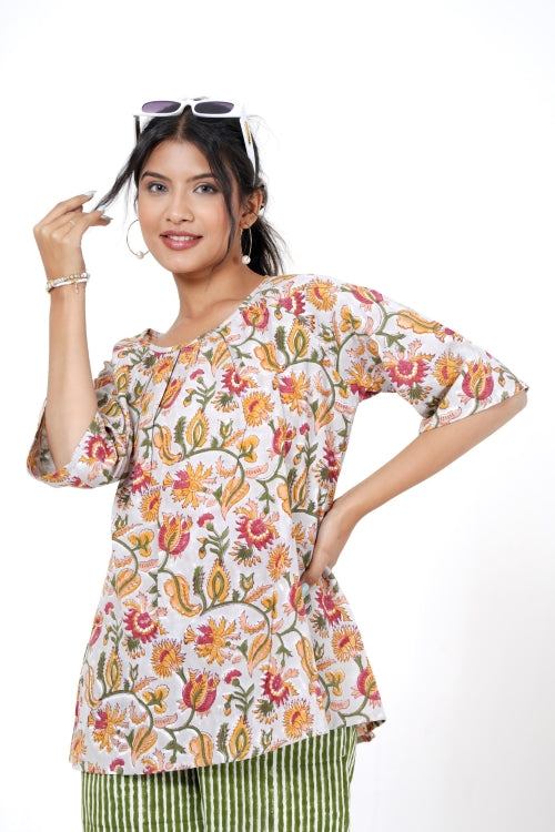 Twilight Tulips Hand Block Printed Top