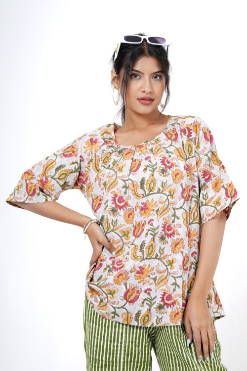 Twilight Tulips Hand Block Printed Top