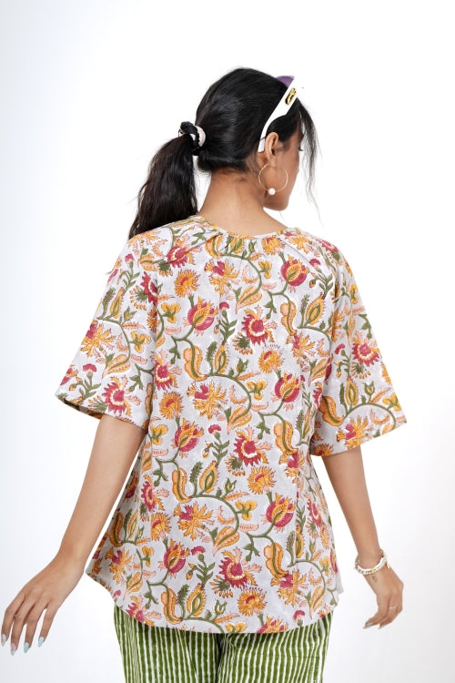 Twilight Tulips Hand Block Printed Top