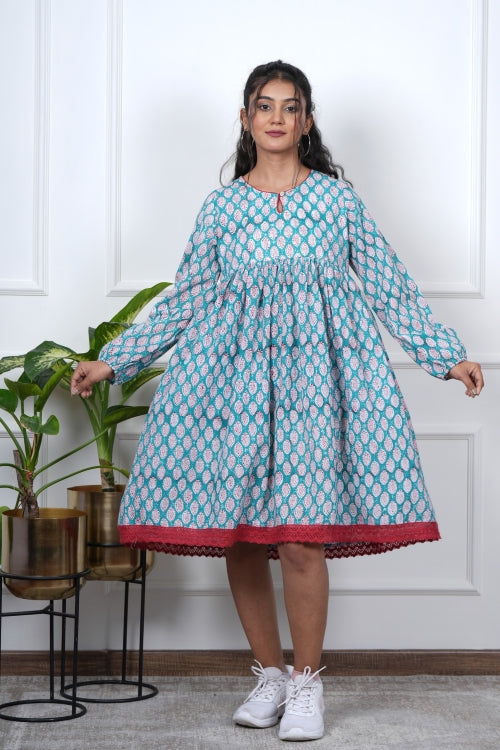Aura Hand Block Printed Cotton Dress