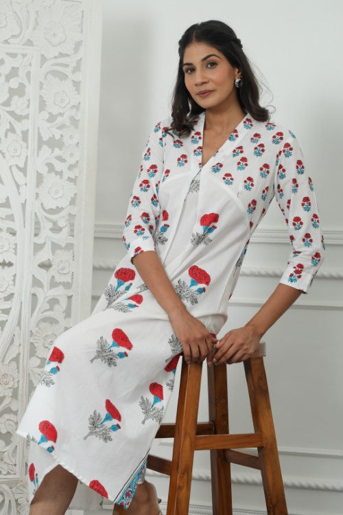 Sootisyahi ' Petunia ' Azofree Handblock Printed Pure Cotton Dress