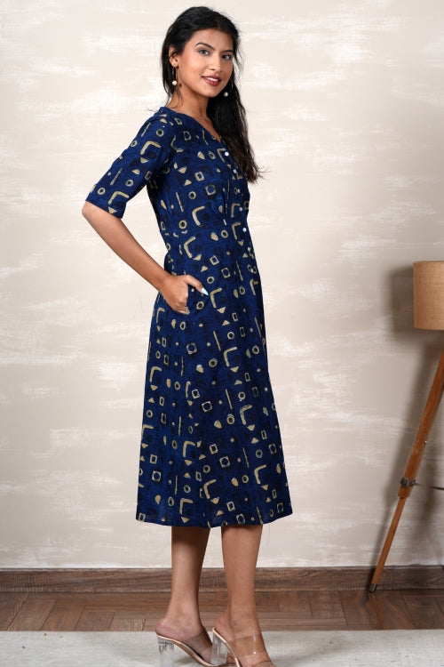 Sooti Syahi Ariel Hand Block Printed Dress