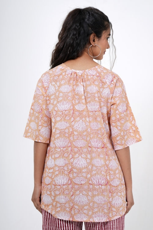 Sooti Syahi Lotus Petal Hand Block Printed Top