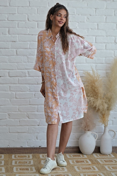 Sooti Syahi Grace In Peach Hand Block Printed Oversize Shirt
