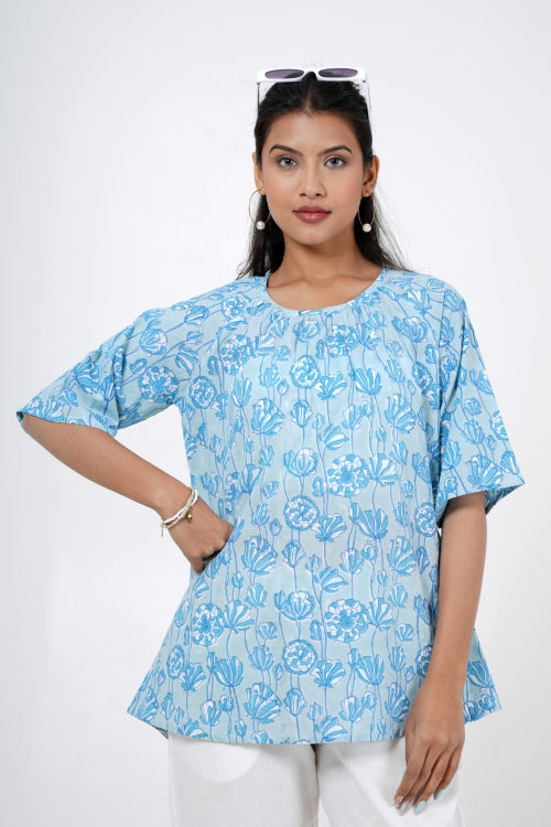 Sooti Syahi Tranquil Tulip Hand Block Printed Top