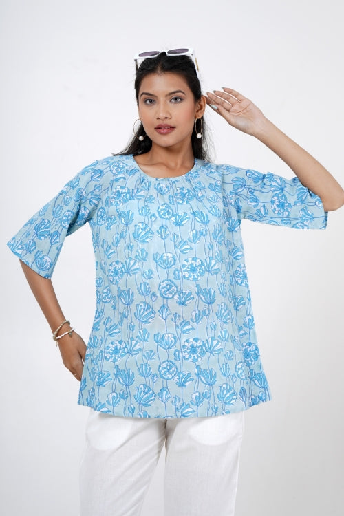 Sooti Syahi Tranquil Tulip Hand Block Printed Top