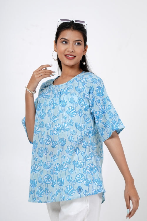 Sooti Syahi Tranquil Tulip Hand Block Printed Top
