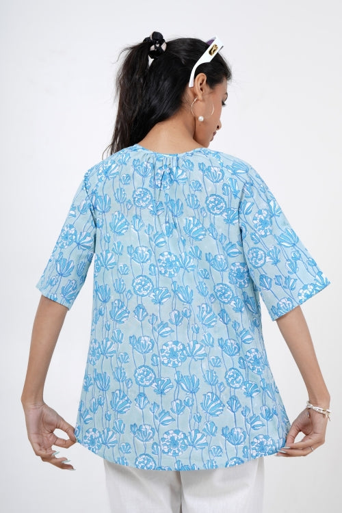 Sooti Syahi Tranquil Tulip Hand Block Printed Top