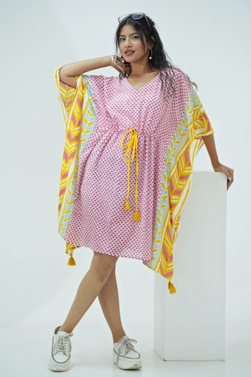 Sooti Syahi Rainbow Drops Hand Block Printed Kaftan