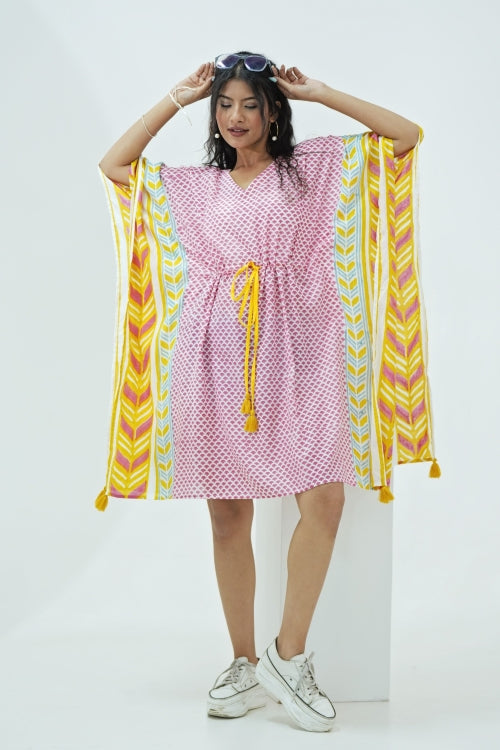 Sooti Syahi Rainbow Drops Hand Block Printed Kaftan