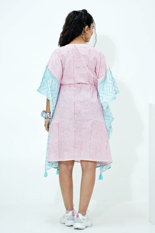 Sooti Syahi Candy Floss Hand Block Printed Kaftan