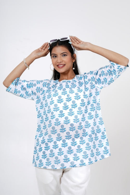 Sooti Syahi Petal Pulse Hand Block Printed Top