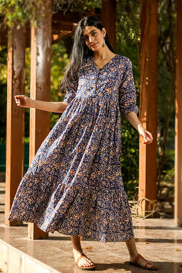 Sootisyahi 'Royal Regime' Azofree Handblock Printed Pure Cotton Dress | Relove