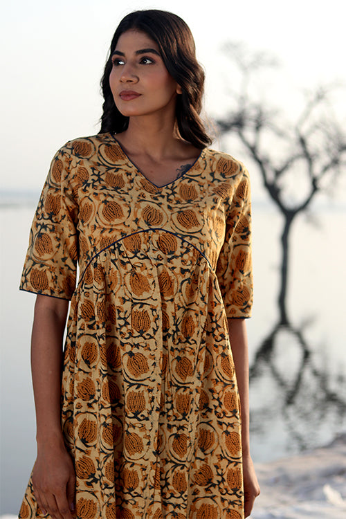Natural Bliss Pure Cotton Hand Block Printed Dress For Women Online Okhaistore Natural Bliss Pure Cotton Hand Block Printed Dress For Women Online Okhaistore