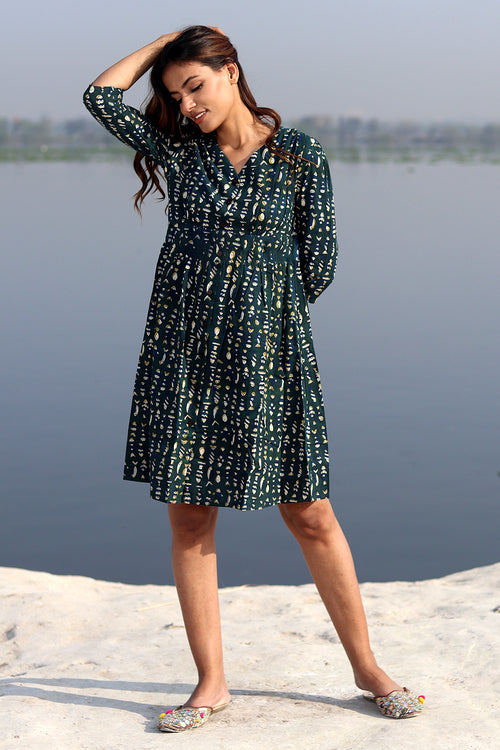 Sooti Syahi Fisherman's Dream Handblock Printed Cotton Dress
