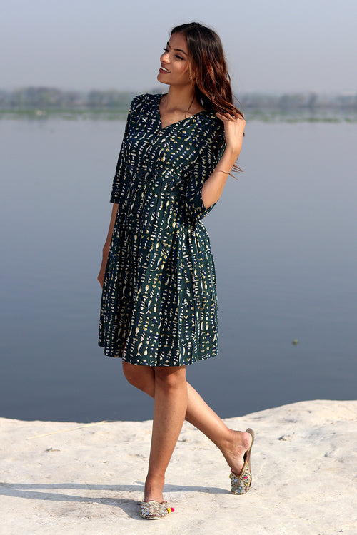 Sooti Syahi Fisherman's Dream Handblock Printed Cotton Dress