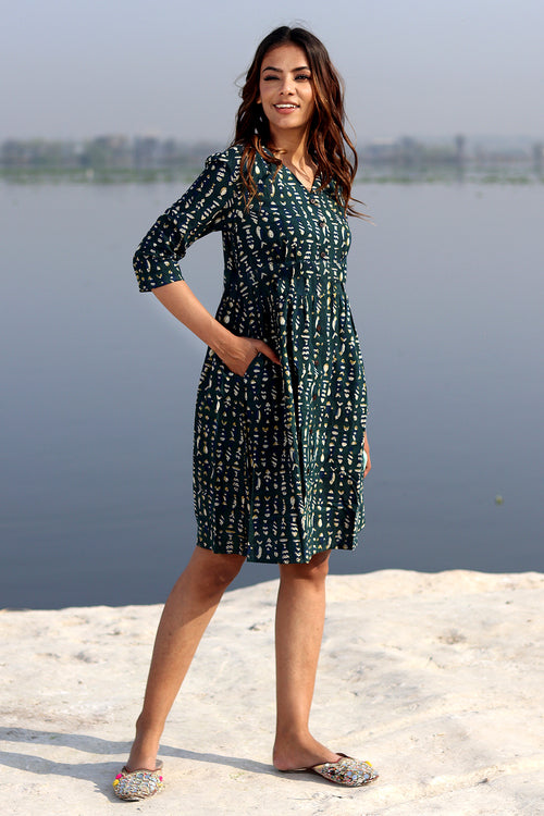 Sooti Syahi Fisherman's Dream Handblock Printed Cotton Dress