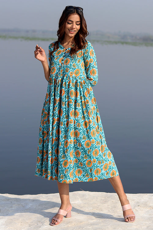 Sky Garden Pure Cotton Hand Block Printed Dress For Women Online Okhaistore Sky Garden Pure Cotton Hand Block Printed Dress For Women Online Okhaistore
