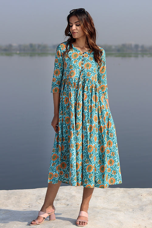 Sky Garden Pure Cotton Hand Block Printed Dress For Women Online
