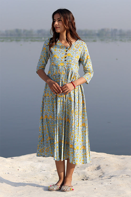 Sootisyahi Alluring Grey Pure Cotton Floral Print Dress For Women Online