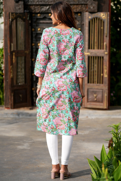 Sooti Syahi Pink Lemonade Oasis Handblock Printed Cotton Kurti