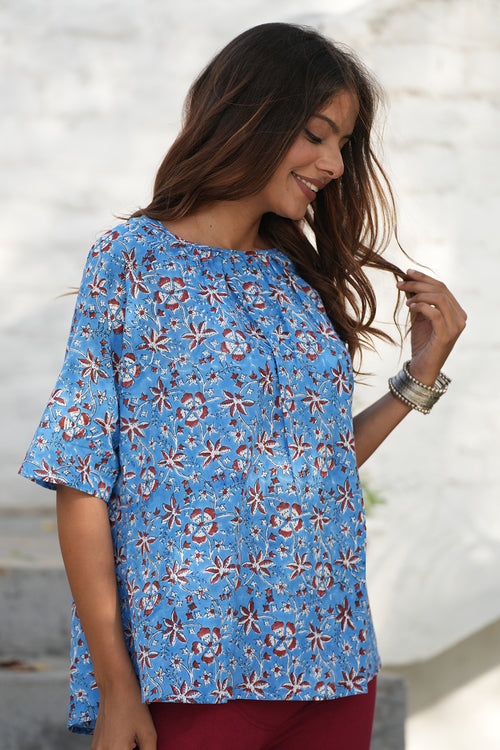 Sooti Syahi Blueberry Burgundy Handblock Printed Cotton Top