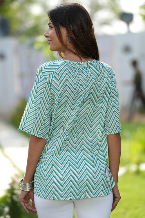 Sooti Syahi Evergreen Curves Handblock Printed Cotton Top